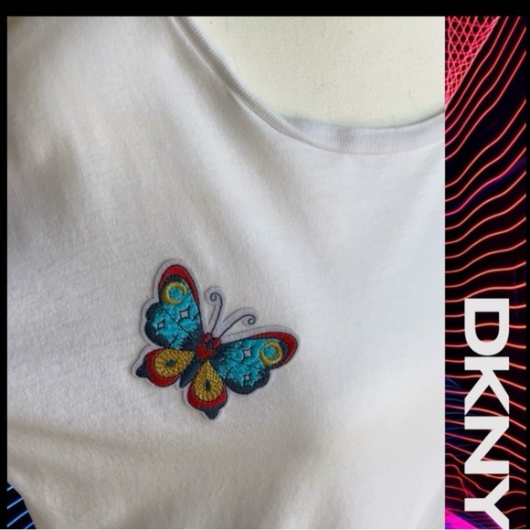 DKNY White Tee with Colorful Butterflies 🦋 🦋Accents - Picture 4 of 8